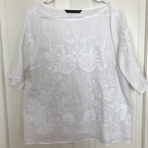 Zara White Linen Embroidered Top